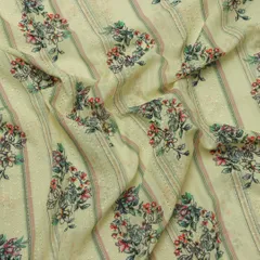 Mulmul Sand Cream Overlay Floral Print Embroidery Fabric
