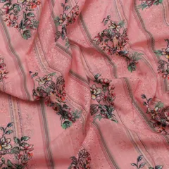 Mulmul Fuscia Overlay Floral Print Embroidery Fabric