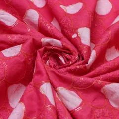 Magenta Cotton Batik Print Sequins Threadwork Embroidery Fabric