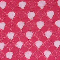 Magenta Cotton Batik Print Sequins Threadwork Embroidery Fabric