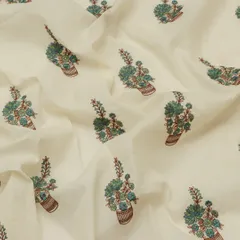 Ivory White Cotton Thread Embroidery Fabric