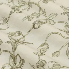Chanderi White Cotton Wild Pattern Threadwork Embroidery Fabric
