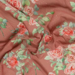 Light Mauve Cotton Overlay Floral Print Embroidery Fabric