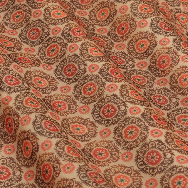 Ivory Chanderi Digital Ajrakh Print Fabric