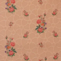 Salmon PinkCotton Chicken Overlay Floral Print Embroidery Fabric