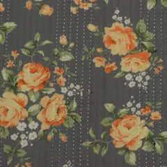 Iron Grey Cotton Overlay Floral Print Embroidery Fabric