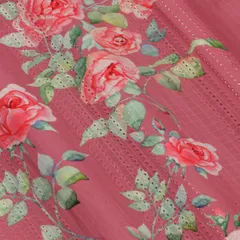 Pink Cotton Overlay Floral Print Embroidery Fabric