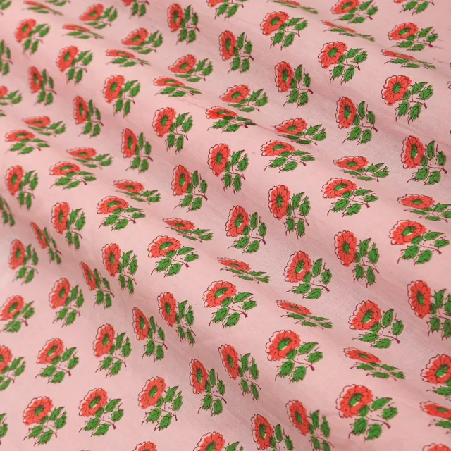 Baby Pink Floral Print Cotton Fabric