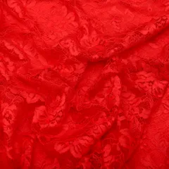 Blood Red Floral Chantilly Net Fabric