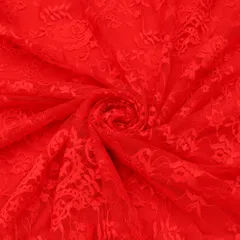 Crimson Red Floral Chantilly Net Fabric