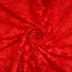 Crimson Red Floral Chantilly Net Fabric