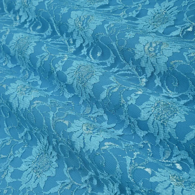 Sapphire Blue Floral Chantilly Net Fabric