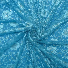 Sapphire Blue Floral Chantilly Net Fabric
