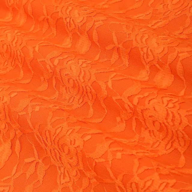 Tangerine Orange Floral Chantilly Net Fabric