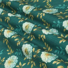 Emerald Green Floral Check Print Silk Fabric
