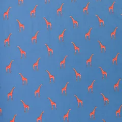 Cobalt Blue Giraffe Print Self Silk Fabric