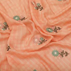 Blush Orange Floral Embroidery Cotton Silk Fabric