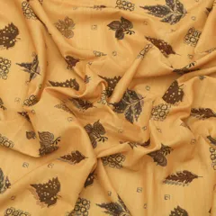 Beige and Brown Motif Print Cotton Fabric