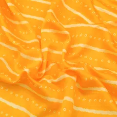 Marigold Yellow and White Stripe Print Chanderi Fabric