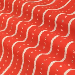 Scarlet Red and White Stripe Print Chanderi Fabric