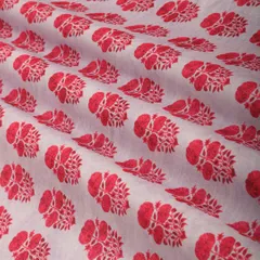 Hot Pink Motif Print Satin Tussar Fabric