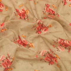 Nude Cream Floral Print Cotton Fabric