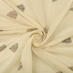 Icy White Motif Embroidery Chanderi Fabric