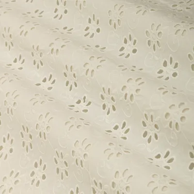 Pearl White Chikankari Cotton Fabric