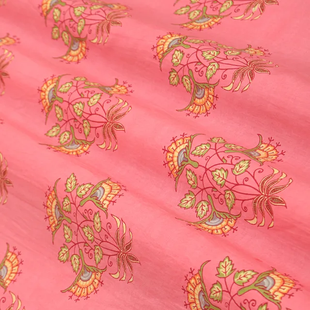 Bubblegum Pink Floral Print Cambric Cotton Fabric