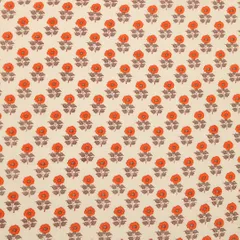 Off-White and Orange Floral Print Cotton Fabric