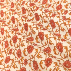 Brick Red and White Floral Vine Print Cotton Fabric