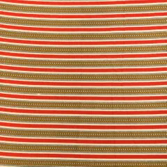 Scarlet Red, White and Mustard Stripe Print Cotton Fabric