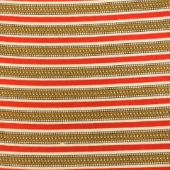 Scarlet Red, White and Mustard Stripe Print Cotton Fabric