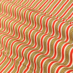 Scarlet Red, White and Mustard Stripe Print Cotton Fabric