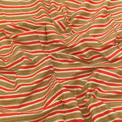 Scarlet Red, White and Mustard Stripe Print Cotton Fabric