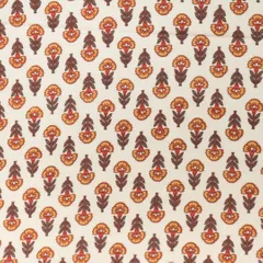 Ivory White Floral Print Cotton Fabric