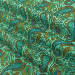 Turqoise Green Floral Vine Print Cotton Fabric