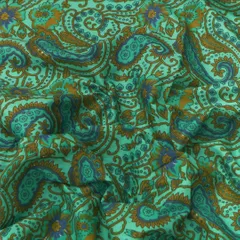 Turqoise Green Floral Vine Print Cotton Fabric