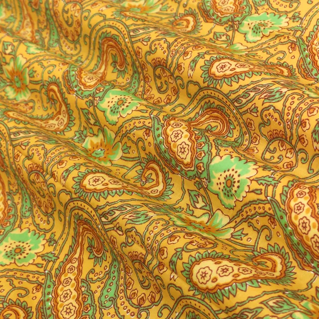Mustard Yellow Floral Vine Print Cotton Fabric