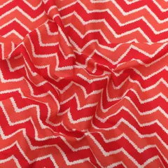 Scarlet Red and White Zig-Zag Print Cotton Fabric