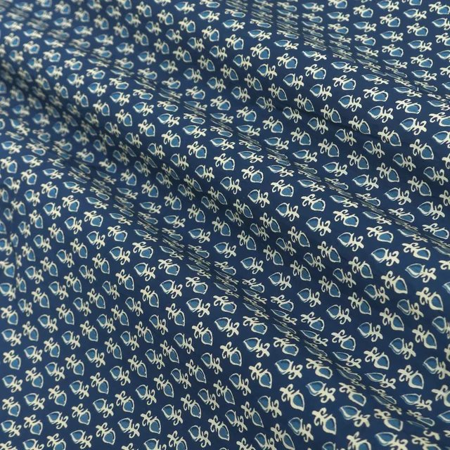 Midnight Blue Motif Indigo Print Cotton Fabric