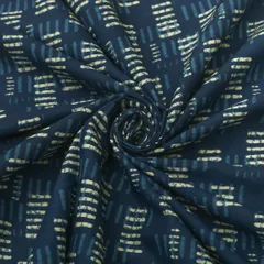 Midnight Blue and White Motif Indigo Print Cotton Fabric
