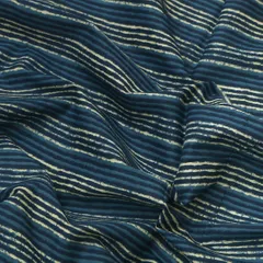 Midnight Blue and White Stripe Print Cotton Fabric