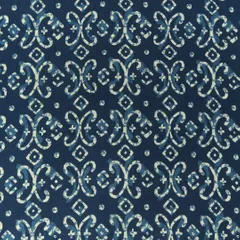 Midnight Blue and White Motif Print Cotton Fabric