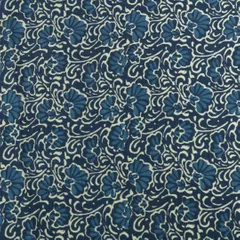 Midnight Blue and White Floral Vine Print Cotton Fabric