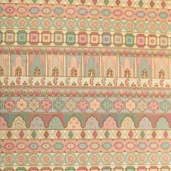 Blush PInk with Pastel Multicoloured Position Print Embroidery Dupion Silk Fabric