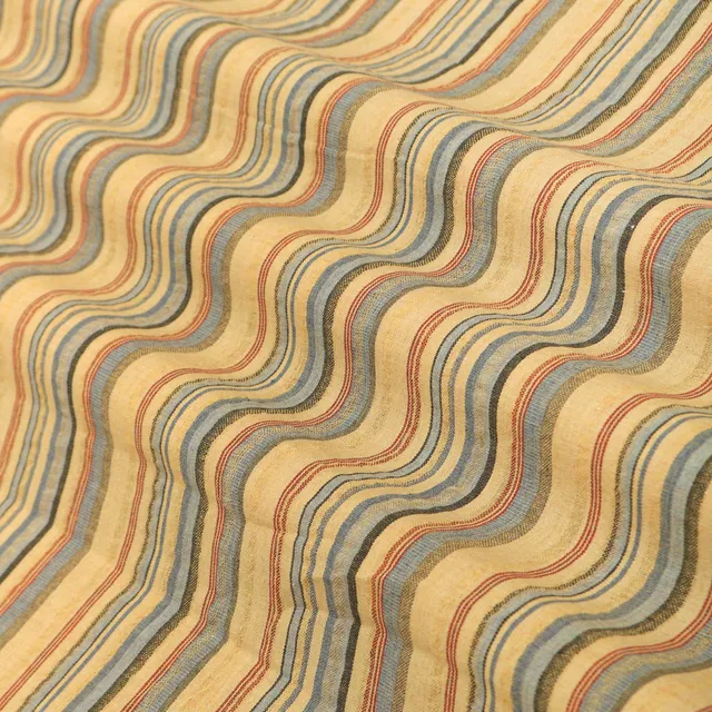 Beige Striped Print Linen Cotton Fabric