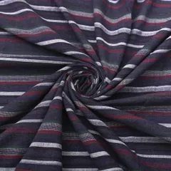 Navy BLue Striped Print Linen Cotton Fabric