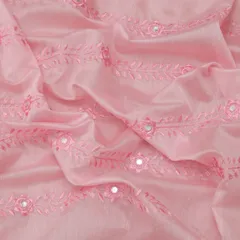 Baby Pink Floral Vine Mirrorwork Embroidery Chanderi Fabric
