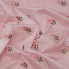 Baby Pink Floral Embroidery Chanderi Fabric